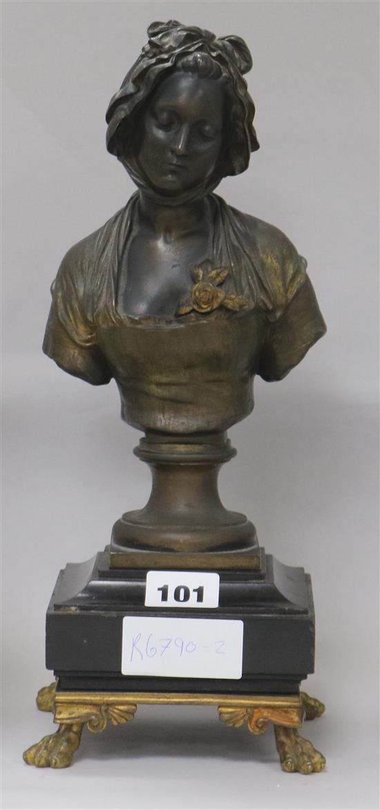 A 19th century French bronze bust on a marble plinth H.32cm